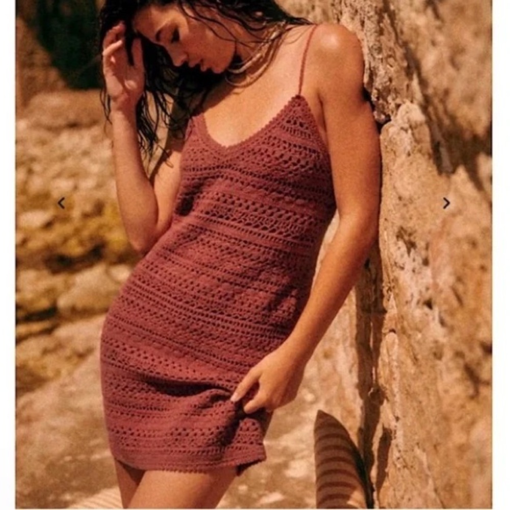 Sezane Red Crochet Mini Dress